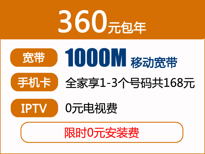 360元包年1000M移动宽带+移动号码